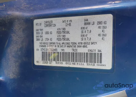 1996 Dodge Ram 1500 from USA, damaged, VIN 1B7HC16Y1TS620491